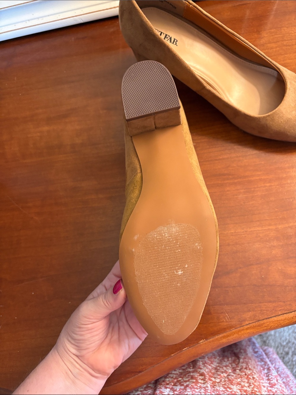 JustFab Camel Suede Round-Toe Pumps 9 - Picture 5 of 7